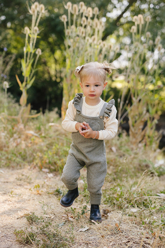 Mebie Baby Sage Green Ruffle Knit Overalls