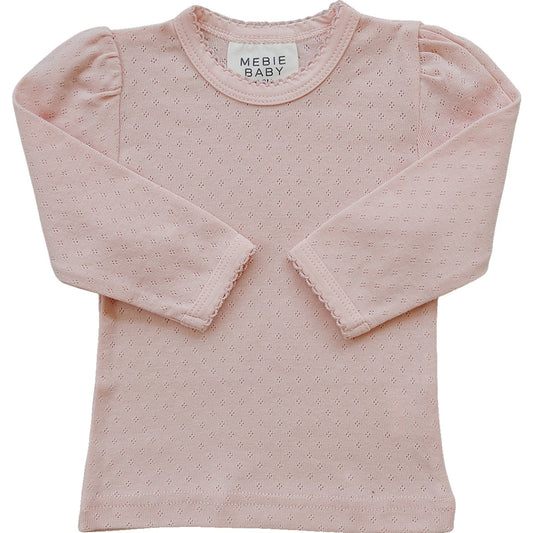 Mebie Baby Pink Pointelle Long Sleeve Tee