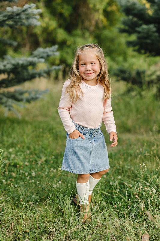 Mebie Baby Pink Pointelle Long Sleeve Tee