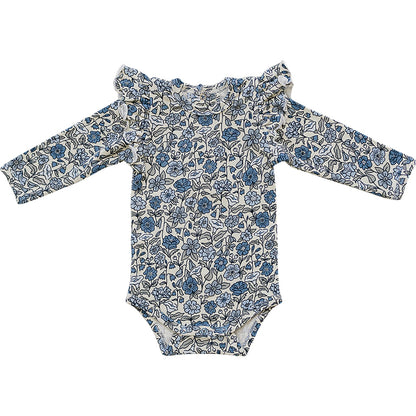 Mebie Baby Ruffle Sleeve Pointelle Bamboo Bodysuit in Bluebell