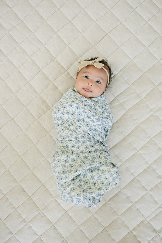 Mebie Baby Blue Blossom Muslin Swaddle Blanket