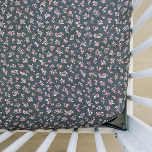 Mebie Baby Muslin Crib Sheet in Olive Bloom