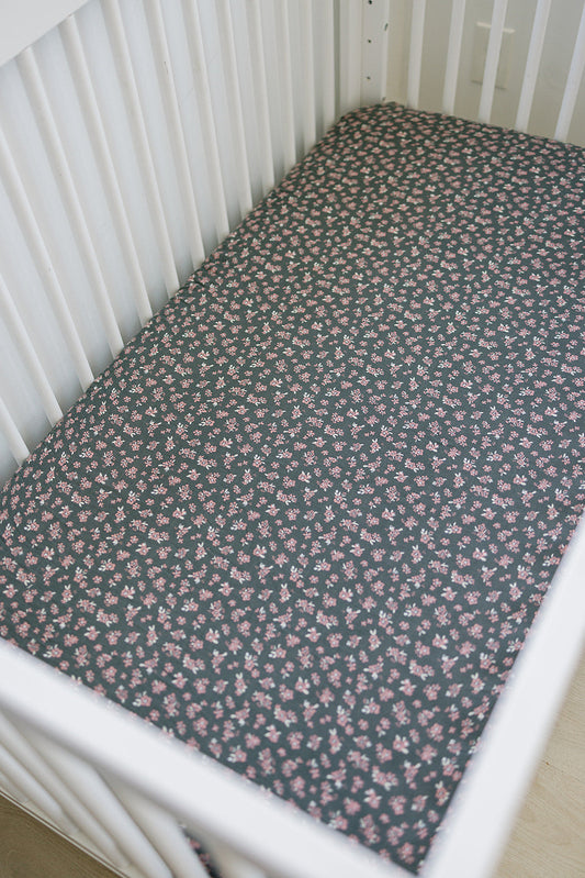 Mebie Baby Muslin Crib Sheet in Olive Bloom