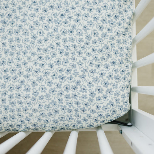 Mebie Baby Muslin Crib Sheet in Blue Blossom