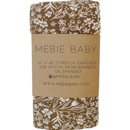 Mebie Baby Ribbed Bamboo Stretch Swaddle in Brown Floral
