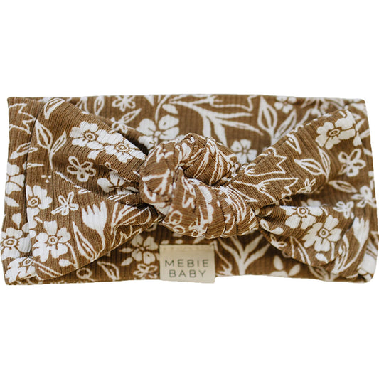 Mebie Baby Ribbed Bamboo Head Wrap in Brown Floral