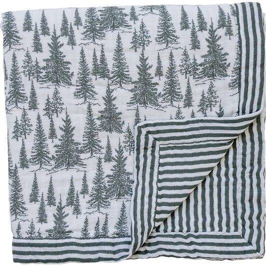 Mebie Baby Forest + Green Stripe Muslin Quilt