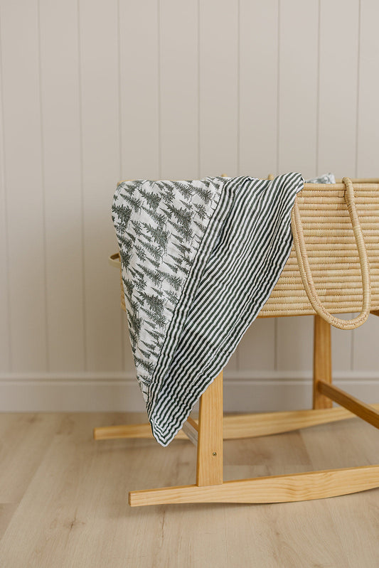 Mebie Baby Forest + Green Stripe Muslin Quilt