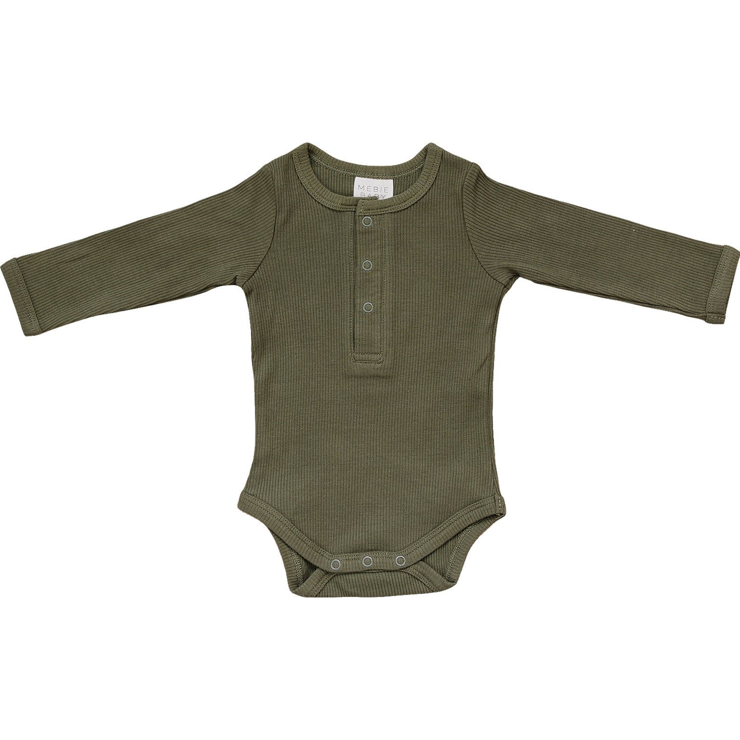 Mebie Baby Organic Long Sleeve Ribbed Bodysuit in Winter Green