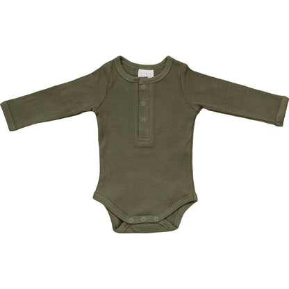 Mebie Baby Organic Long Sleeve Ribbed Bodysuit in Winter Green