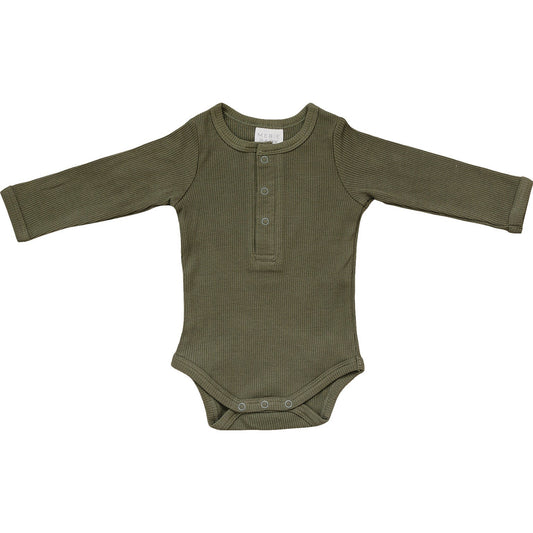 Mebie Baby Organic Long Sleeve Ribbed Bodysuit in Winter Green