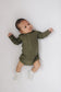 Mebie Baby Organic Long Sleeve Ribbed Bodysuit in Winter Green