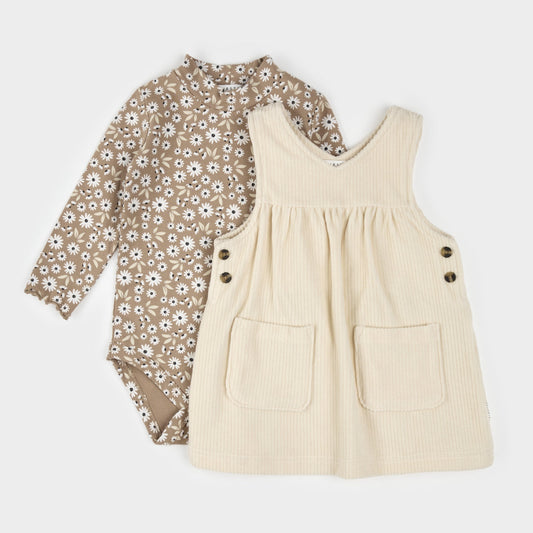 Petit Lem Corduroy Overall Dress Set in Daisy