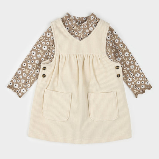 Petit Lem Corduroy Overall Dress Set in Daisy