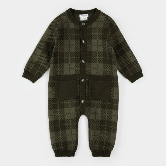Petit Lem Knit Playsuit in Farm Green Gingham