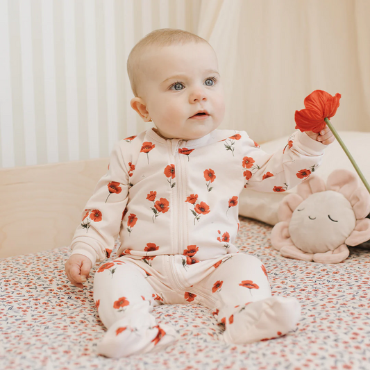 Petit Lem Footed Sleeper in Poppy Print