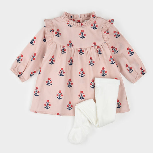 Petit Lem Brushed Twill Dress Set in Poppy Print on Rose