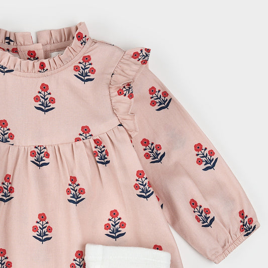 Petit Lem Brushed Twill Dress Set in Poppy Print on Rose