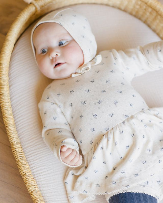 Quincy Mae Baby Bonnet in Blue Ditsy