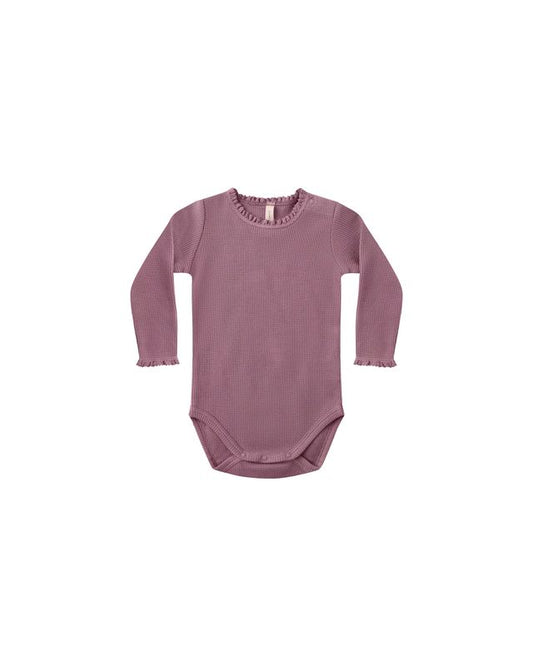 Quincy Mae Long Sleeve Waffle Bodysuit in Mulberry