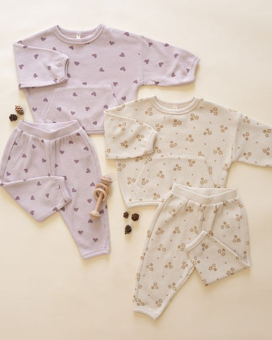 Quincy Mae Waffle Slouch Set in Hearts