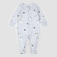 Petit Lem Footed Sleeper in Snowmen on Heather Grey