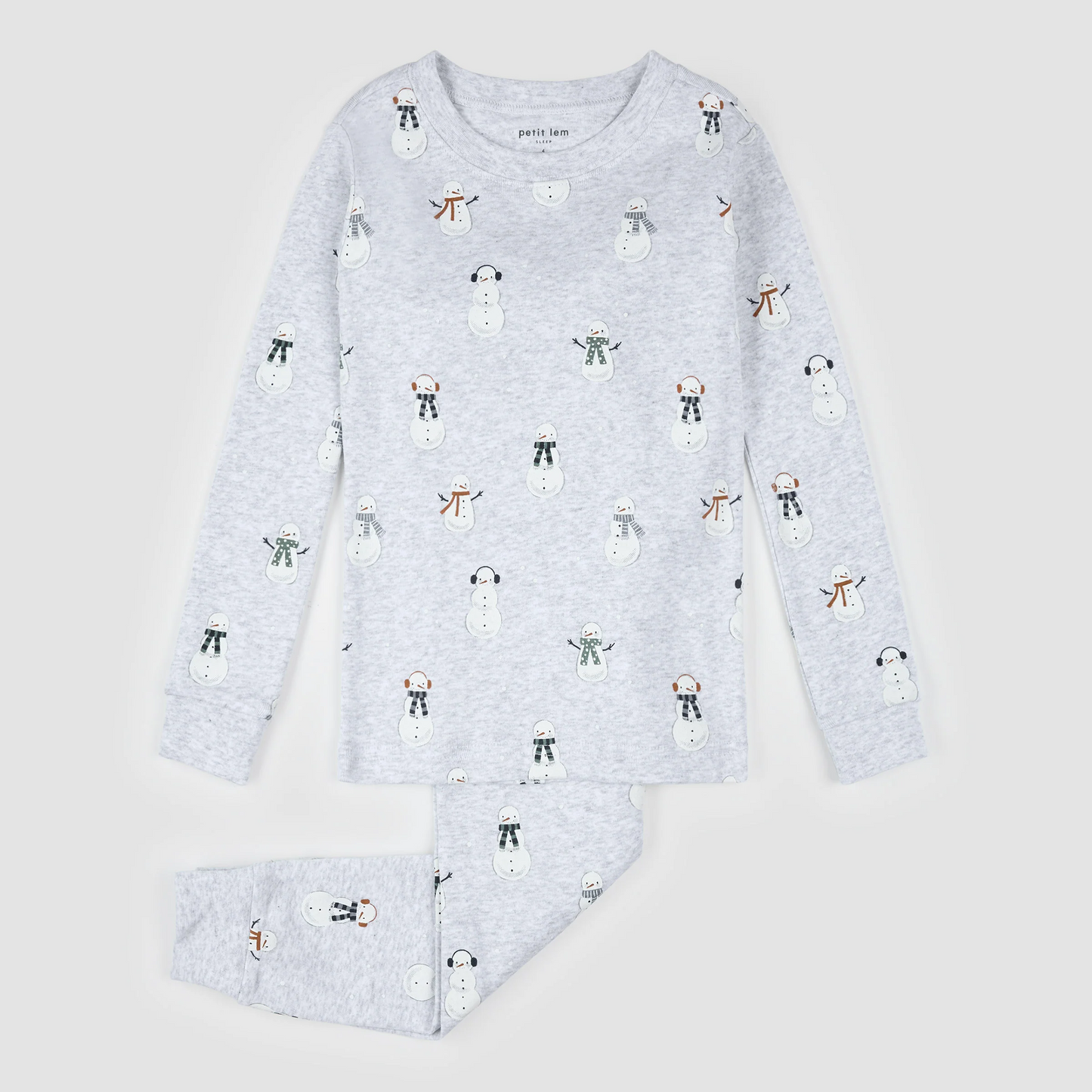 Petit Lem 2 Piece Pj Set in Snowman on Heather Grey