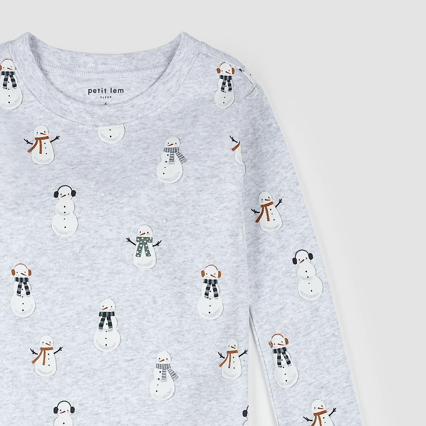 Petit Lem 2 Piece Pj Set in Snowman on Heather Grey
