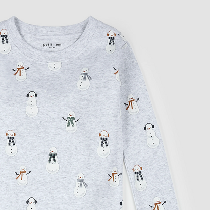 Petit Lem 2 Piece Pj Set in Snowman on Heather Grey
