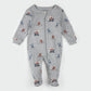 Petit Lem Footed Sleeper in Hockey Players on Heather Grey