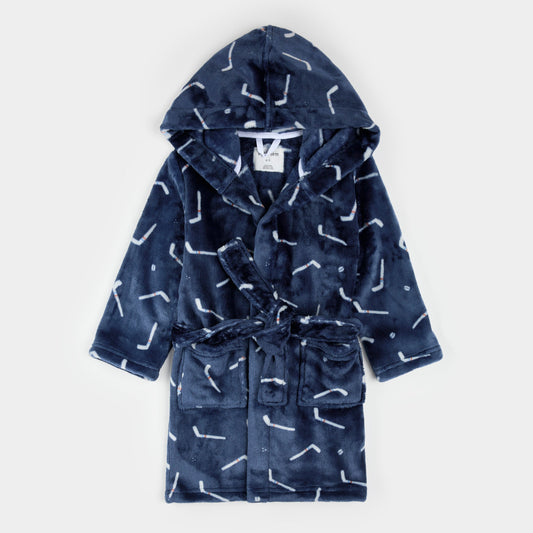 Petit Lem Plush Robe in Hockey Sticks