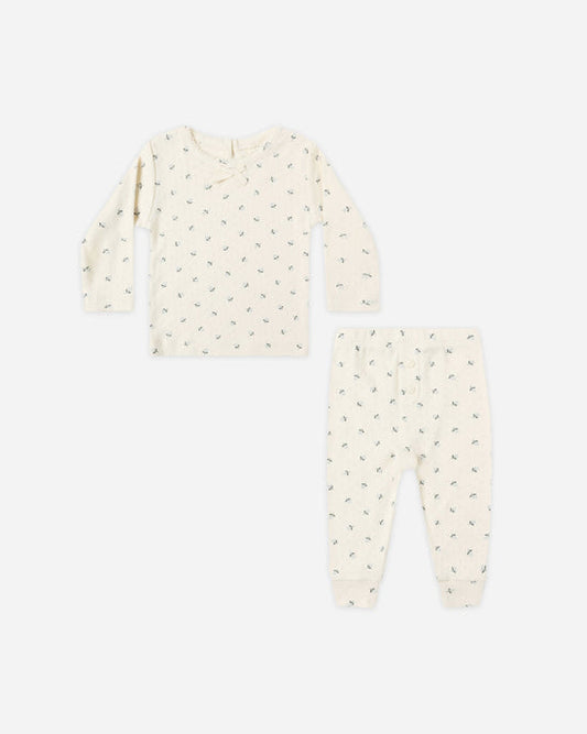 Quincy Mae Pointelle Long Sleeve Tee and Legging Set in Blue Ditsy