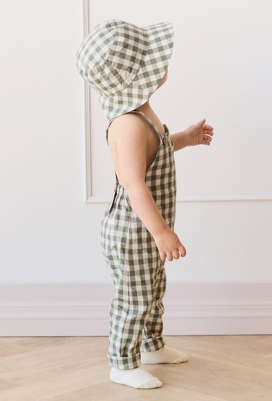 Organic Cotton Bucket Hat in Gingham Grape Leaf