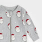 Petit Lem Footed Sleeper in Santa Print on Heather Grey