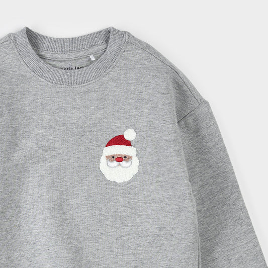 Petit Lem Santa Claus Embroidered Sweatshirt on Heather Grey