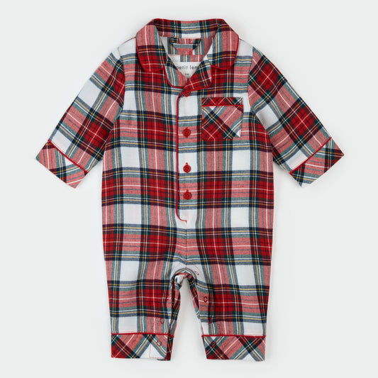 Petit Lem Flannel Red tartan Plaid One Piece Pyjama
