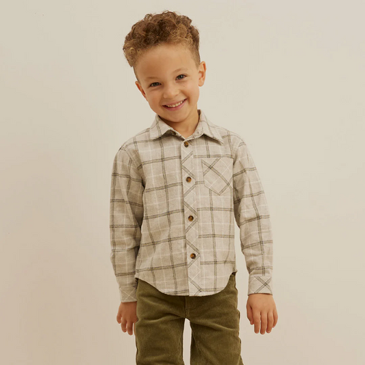 Miles the Label Light Grey Plaid Flannel Button Down