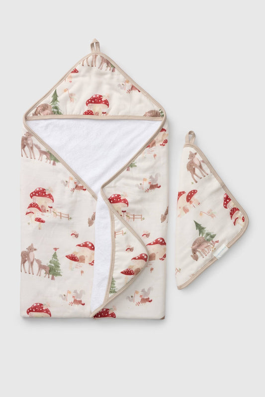 LouLou Lollipop Muslin Cotton Hooded Towel Set in Forest Families