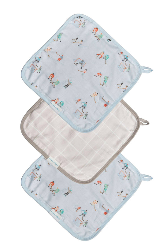 Muslin Cotton 3 Piece Washcloth Set in Ice Hockey