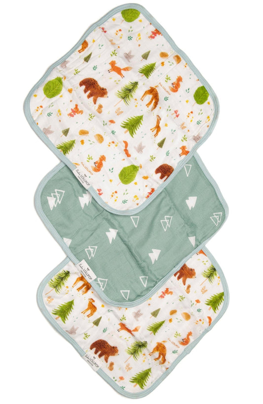 Muslin Cotton 3 Piece Washcloth Set in Forest Friends