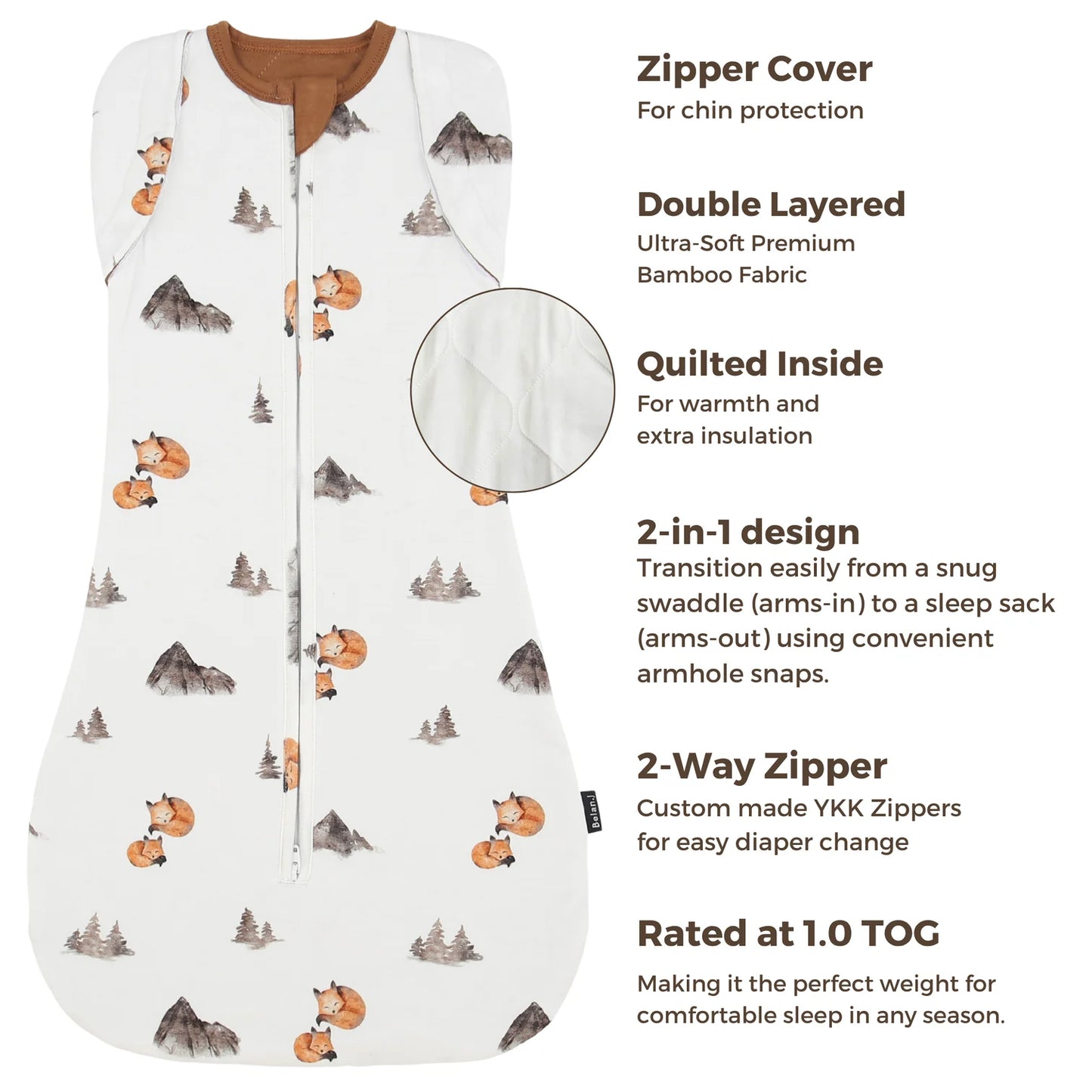 Belan J Convertible Swaddle Sack in Foxes