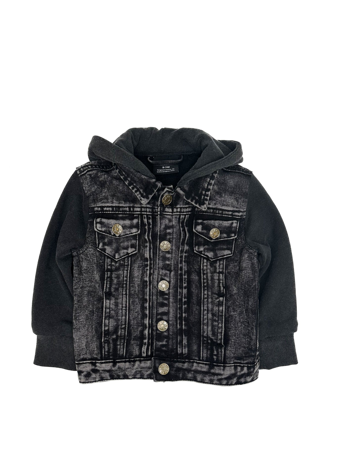 Little Bipsy Washed Hooded Denim Jacket in Black