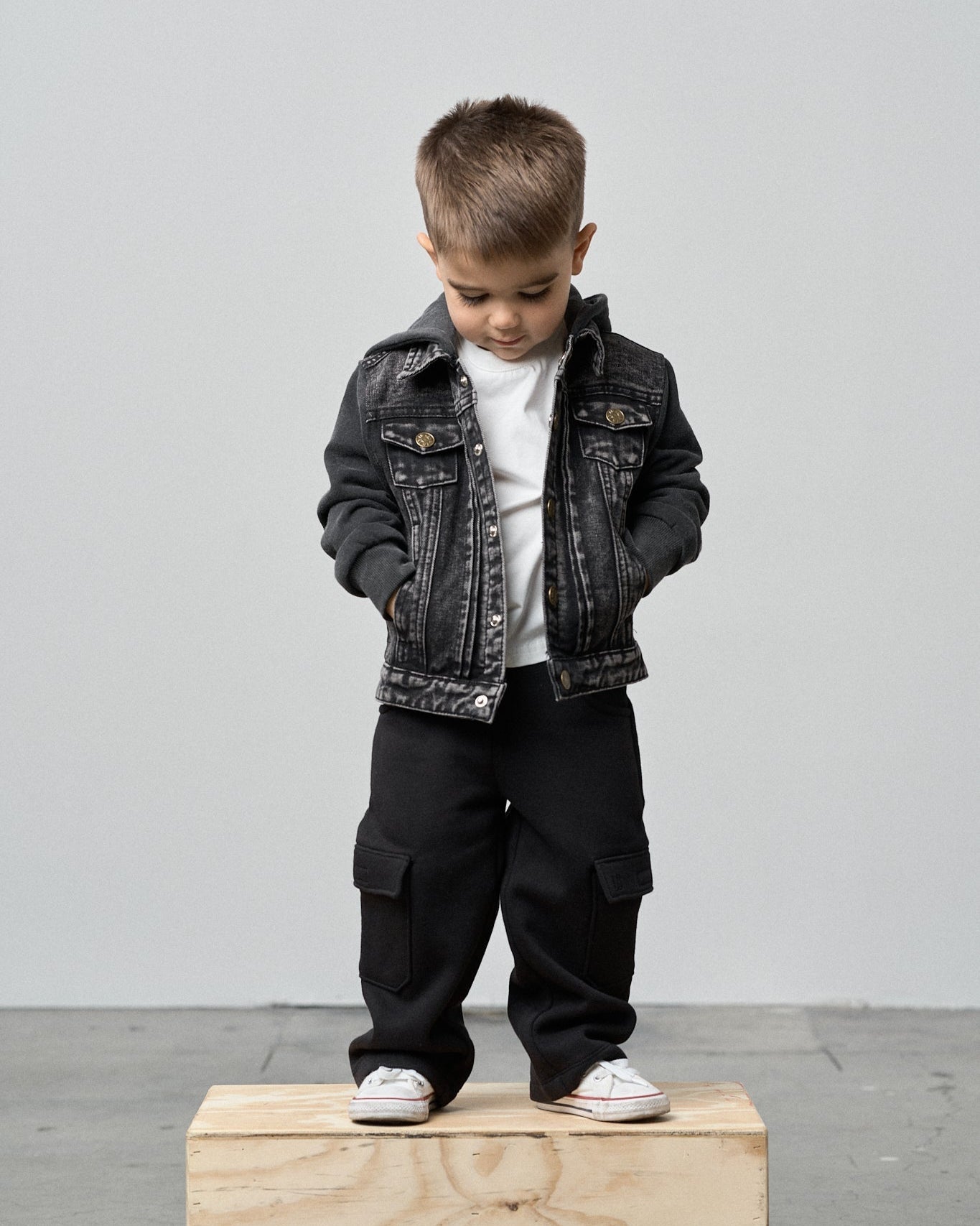 Little Bipsy Washed Hooded Denim Jacket in Black
