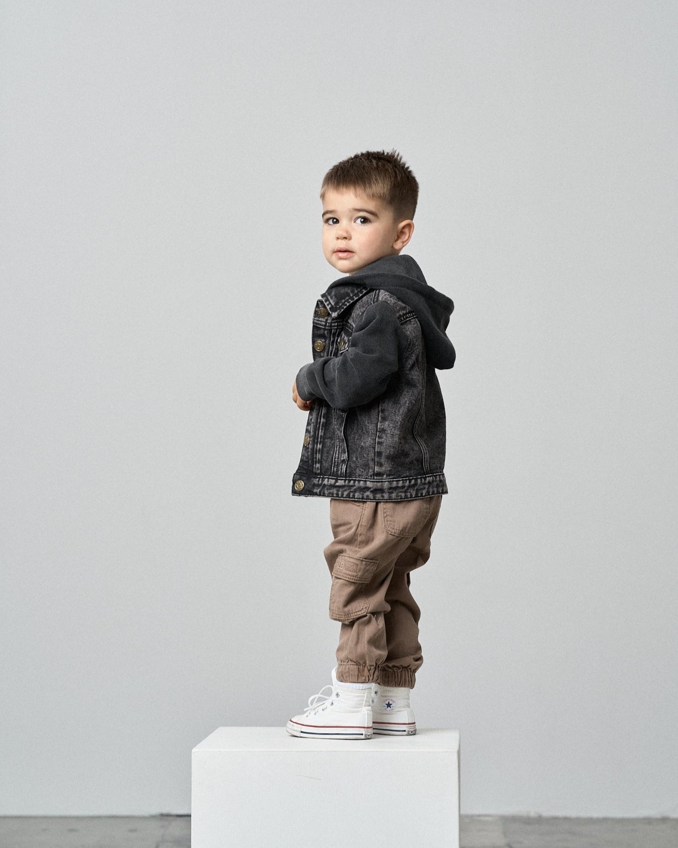 Little Bipsy Washed Hooded Denim Jacket in Black