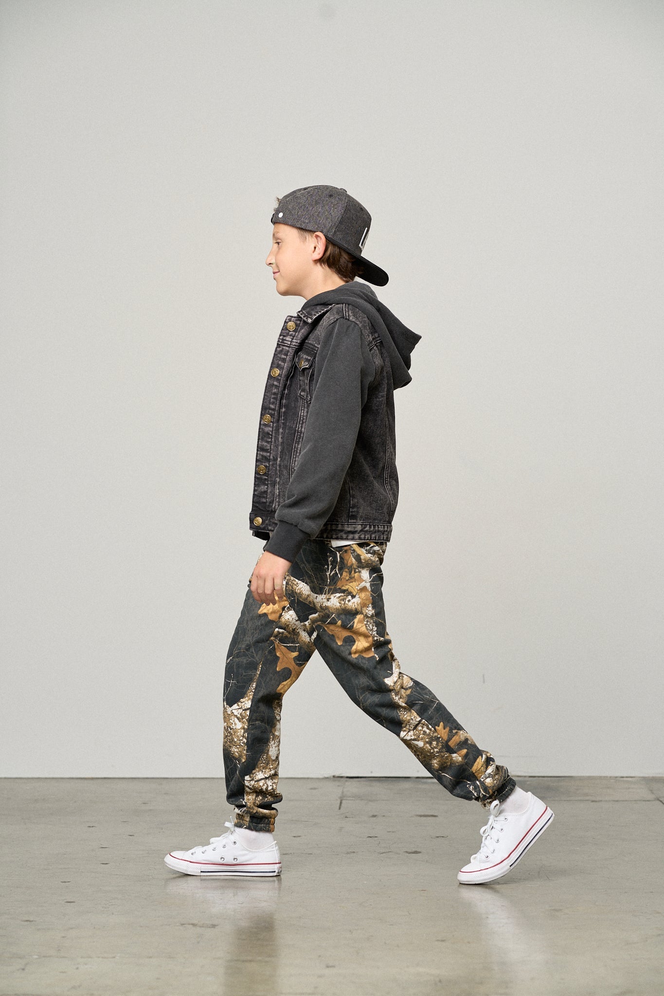 Little Bipsy Washed Hooded Denim Jacket in Black