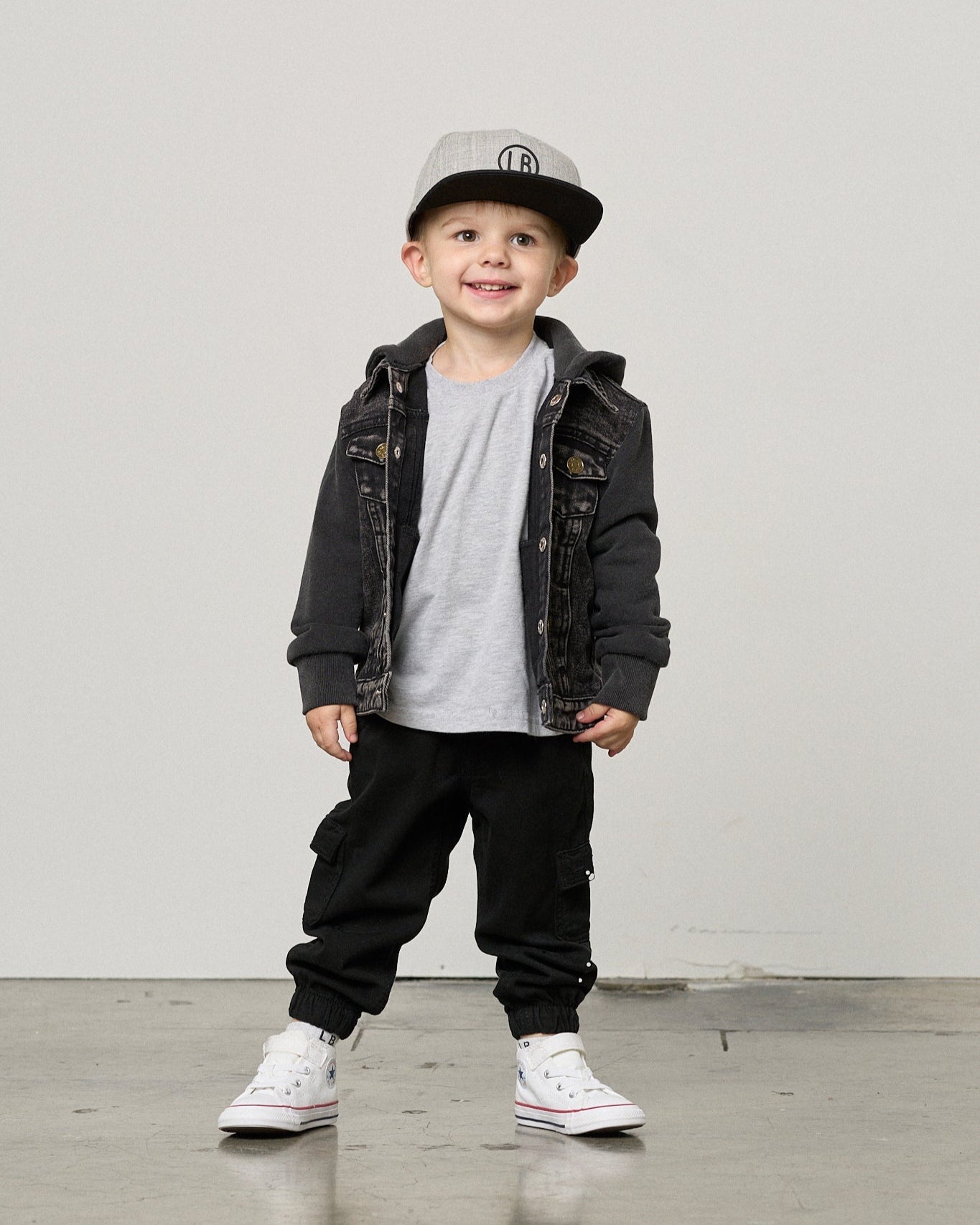 Little Bipsy Washed Hooded Denim Jacket in Black