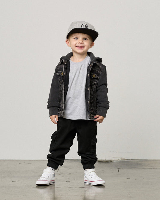 Little Bipsy Washed Hooded Denim Jacket in Black