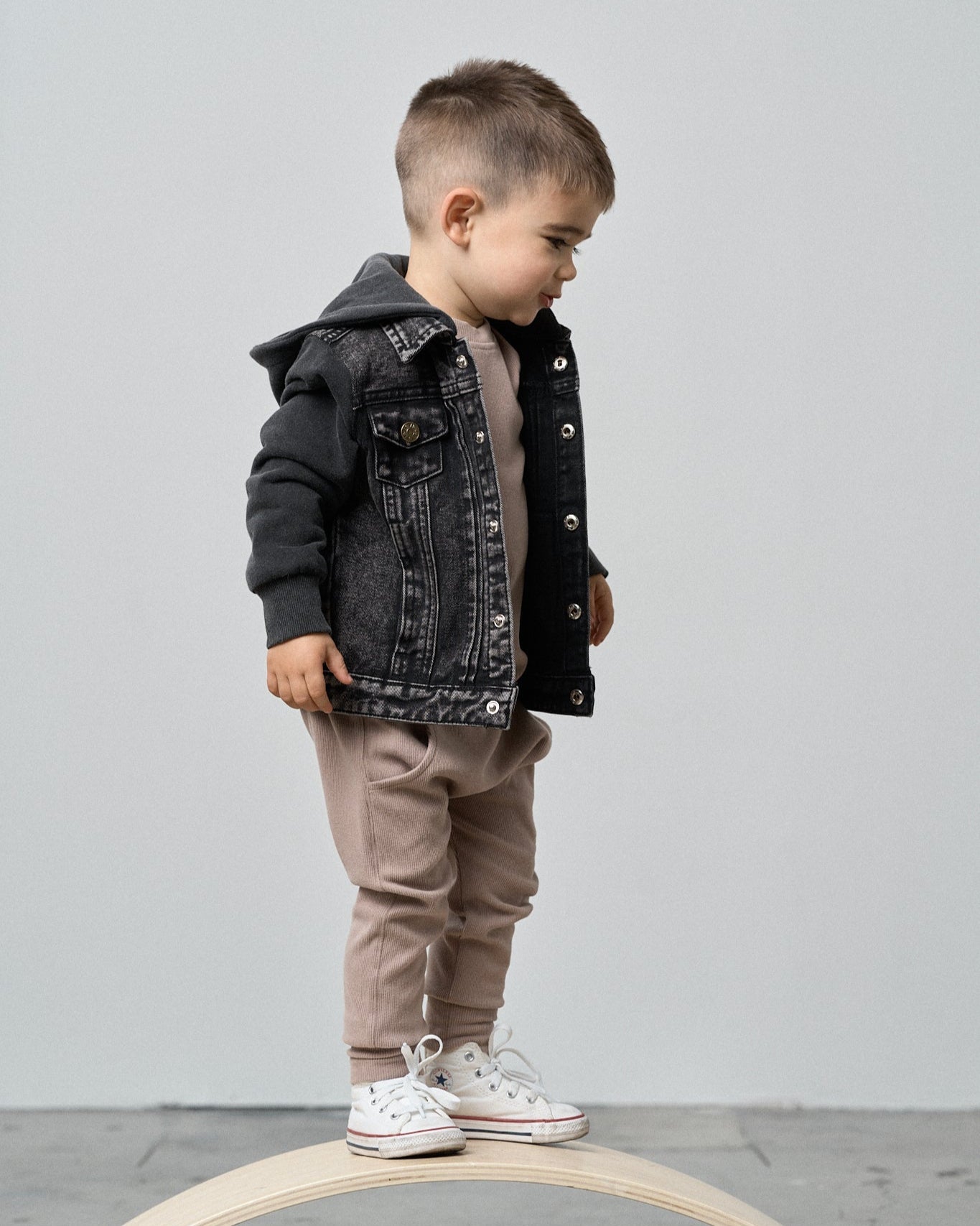 Little Bipsy Washed Hooded Denim Jacket in Black