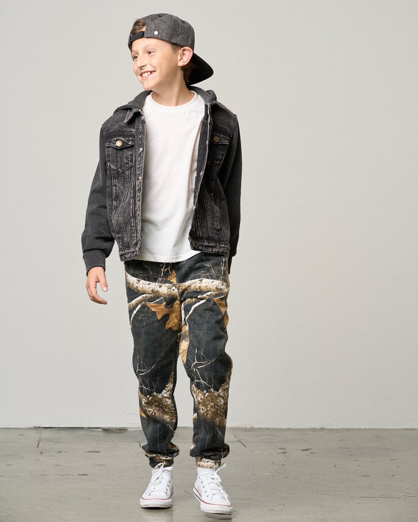 Little Bipsy Washed Hooded Denim Jacket in Black