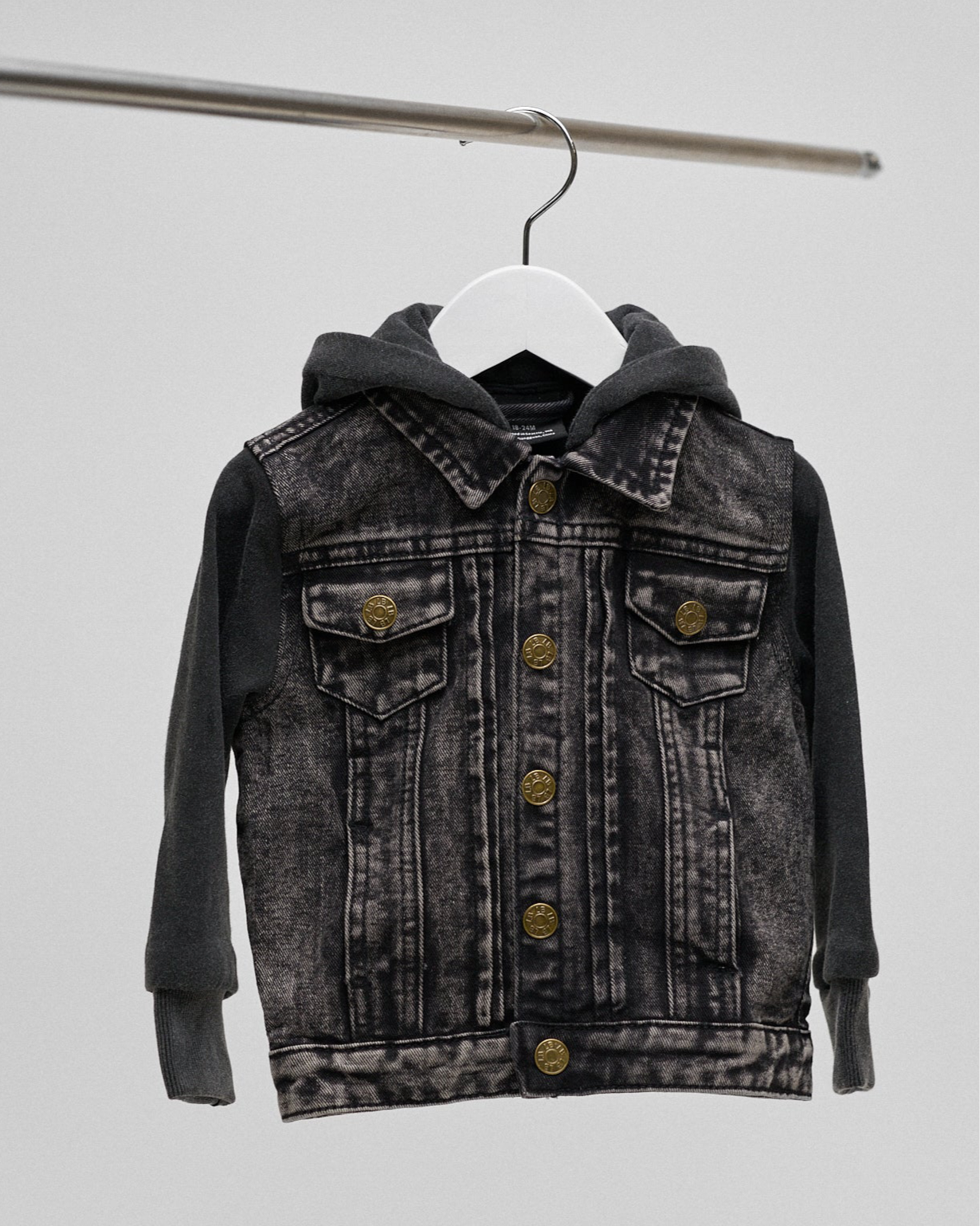 Little Bipsy Washed Hooded Denim Jacket in Black